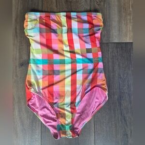Kate Spade Multicolor Garden Plaid One Piece Bandeau Swimsuit